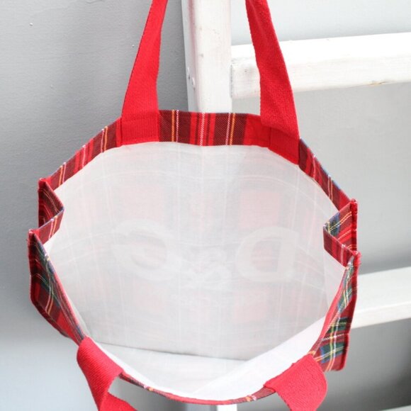 DOLCE & GABBANA D&G Logo Authentic Red Felt Tartan Plaid Tote Hand Bag - Picture 4 of 7